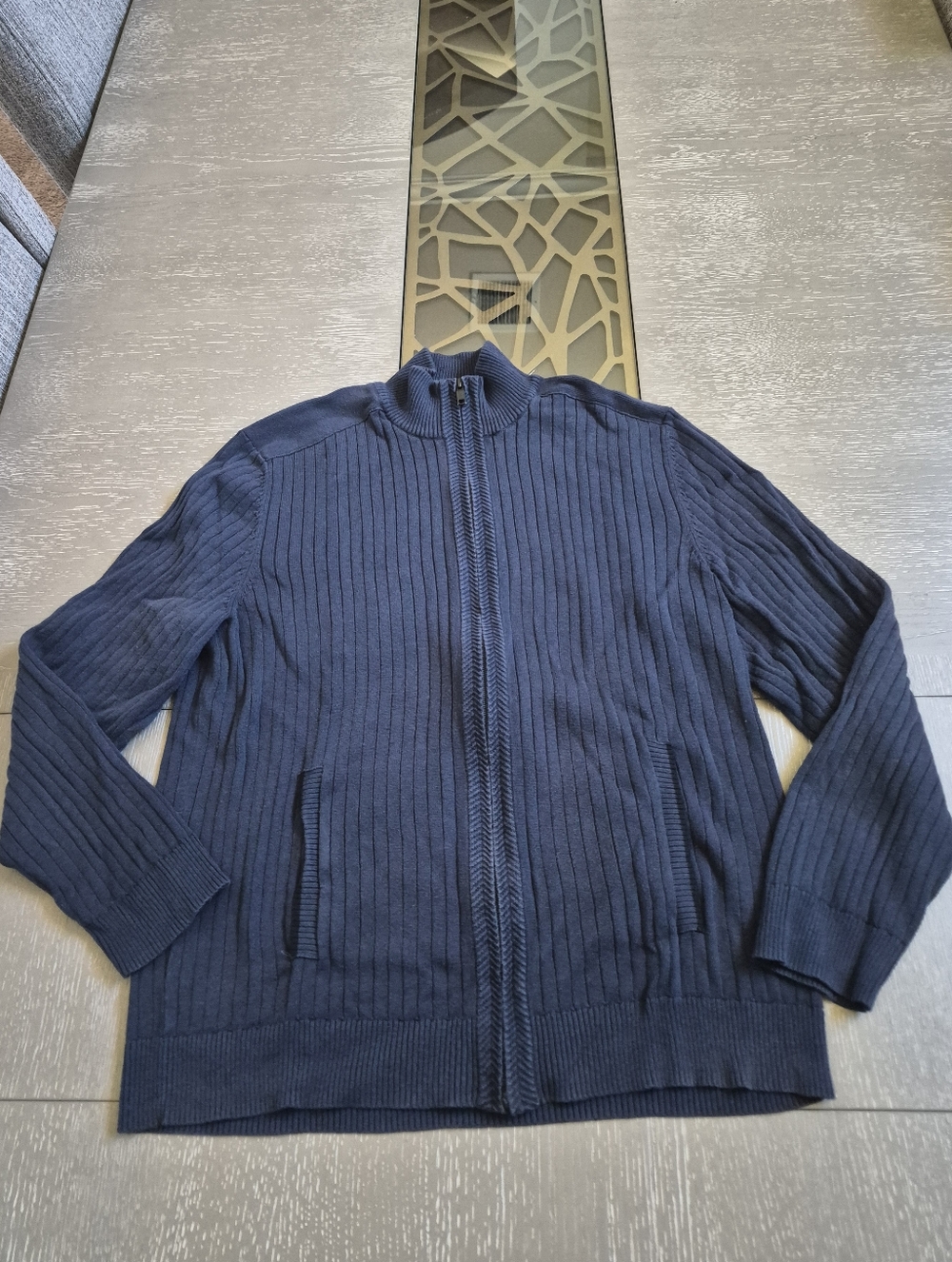 Alfani Men's Navy Ribbed Full-Zip Sweater Jacket